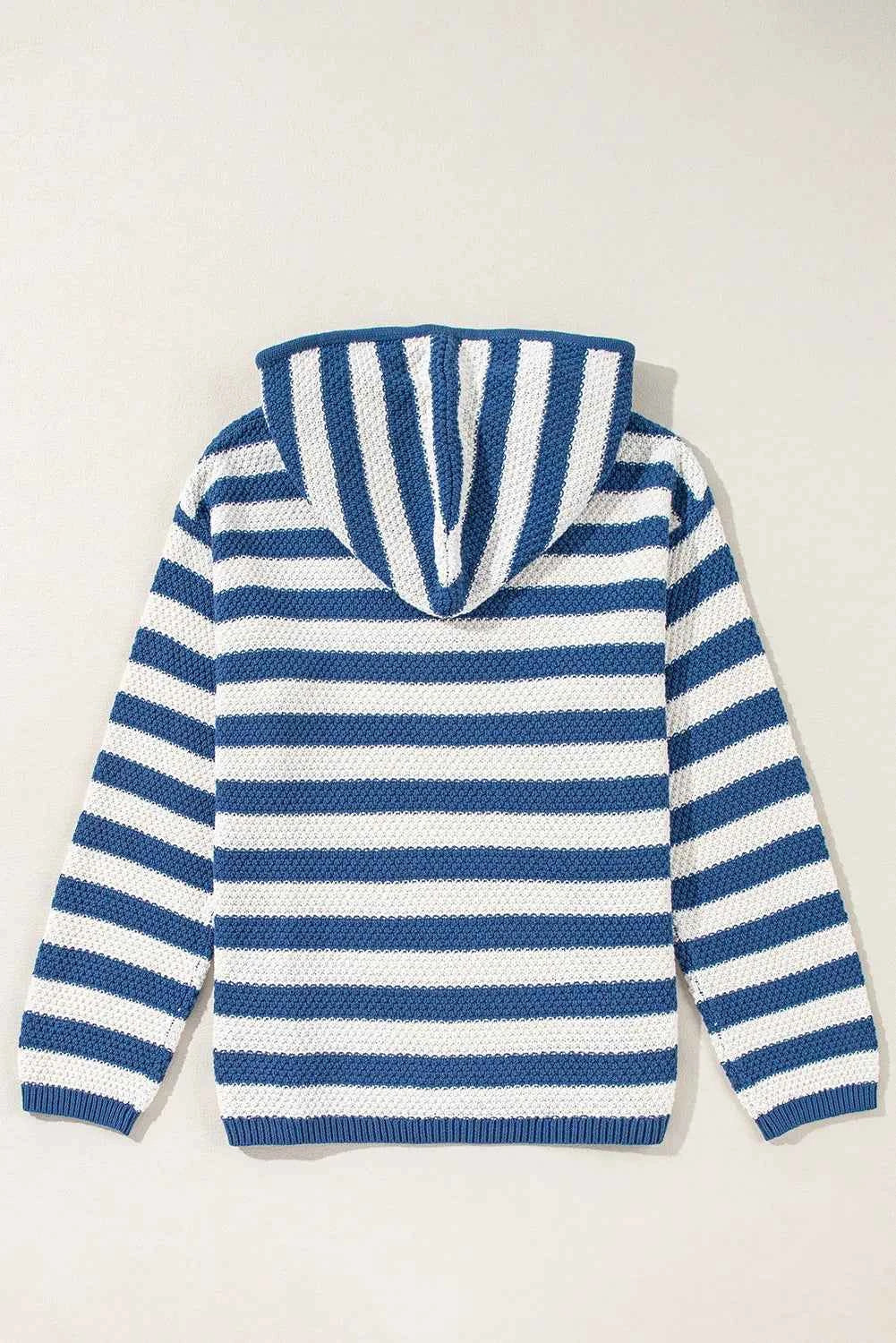 Drawstring Striped Long Sleeve Hooded Sweater
