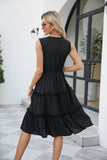 Contrast V-Neck Sleeveless Tiered Dress