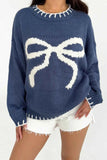 Bow Graphic Round Neck Long Sleeve Sweater