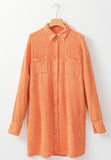 Pocketed Button Up Long Sleeve Shirt Dress