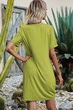 Shiny Twisted V-Neck Short Sleeve Dress