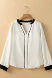 Contrast Notched Long Sleeve Blouse