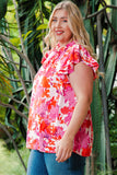 Plus Size Floral Flutter Sleeve Round Neck Blouse