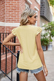 Eyelet Flutter Sleeve Scalloped V-Neck Top