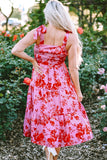 Tied Printed Sleeveless Tiered Dress