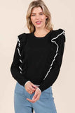 Mittoshop Contrast Trim Ruffled Round Neck Knit Top