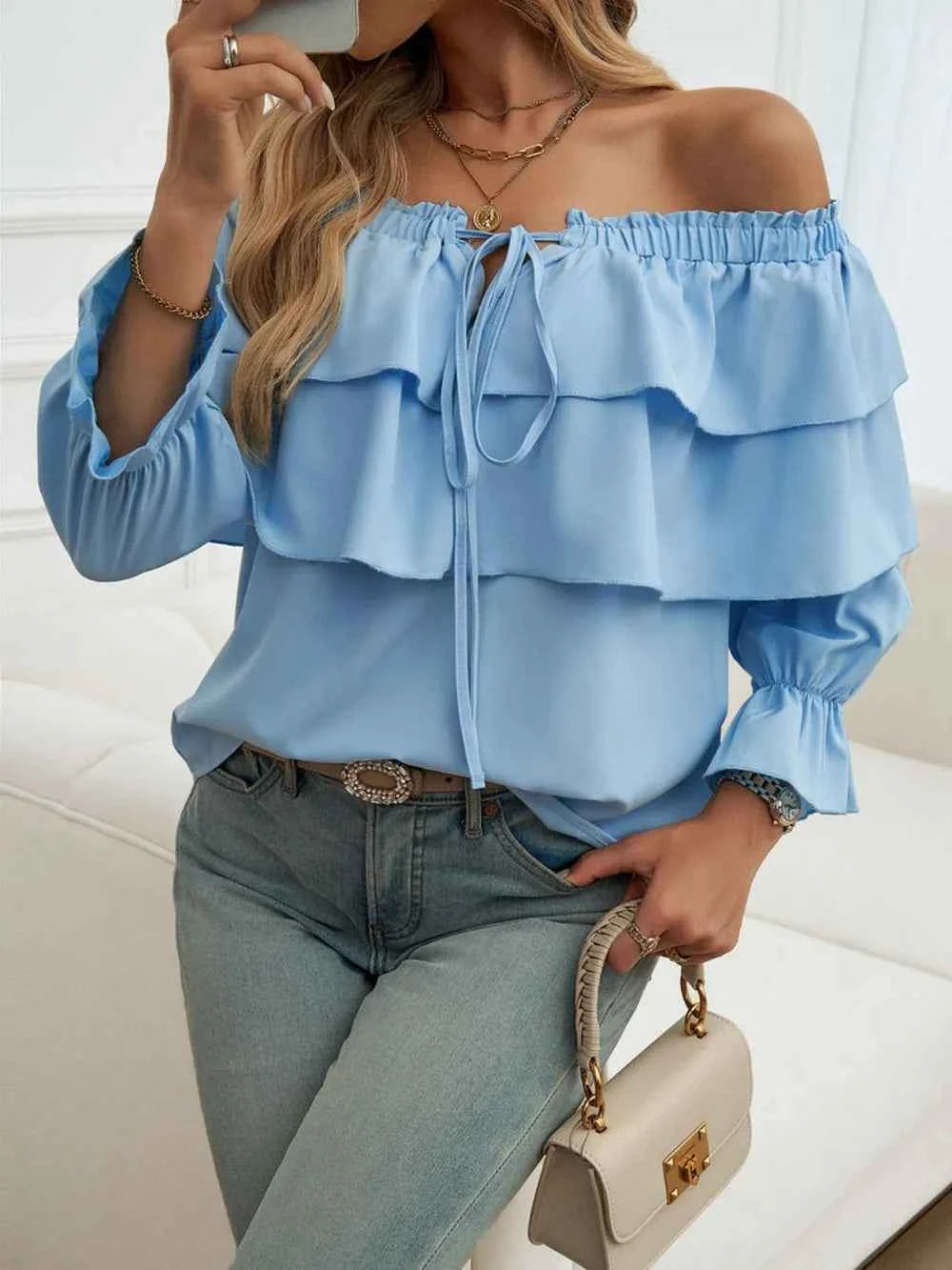 Devine Off-Shoulder Flounce Sleeve Blouse