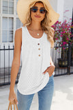 Eyelet Buttoned Round Neck Tank