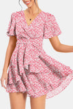 Surplice Neck Flutter Sleeve Dress