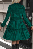 Perfee Smocked Balloon Sleeve Frill Trim Tiered Dress