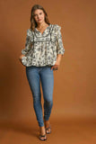 Umgee Ruffled Tie Neck Puff Sleeve Babydoll Blouse