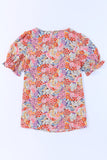 Floral Short Flounce Sleeve Blouse