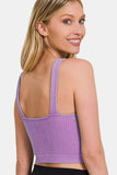 Zenana Washed Ribbed Cropped Bra Padded Tank