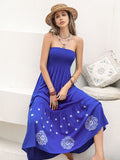 Smocked Printed Tube Midi Dress