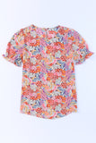 Floral Short Flounce Sleeve Blouse