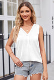V-Neck Curved Hem Satin Tank