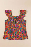 Tied Printed Square Neck Cap Sleeve Blouse