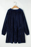 Plus Size Textured Velvet Decorative Button Long Sleeve Dress