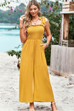 Devine Frill Trim Tie Shoulder Wide Leg Jumpsuit with Pockets