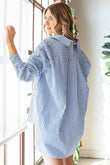 First Love Striped Button Down High-Low Hem Shirt