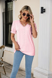 Eyelet Flounce Sleeve Scalloped V-Neck Top