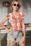 Shiny Tie-Dye Buttoned Flutter Sleeve Blouse