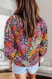Floral Johnny Collar Balloon Sleeve Blouse