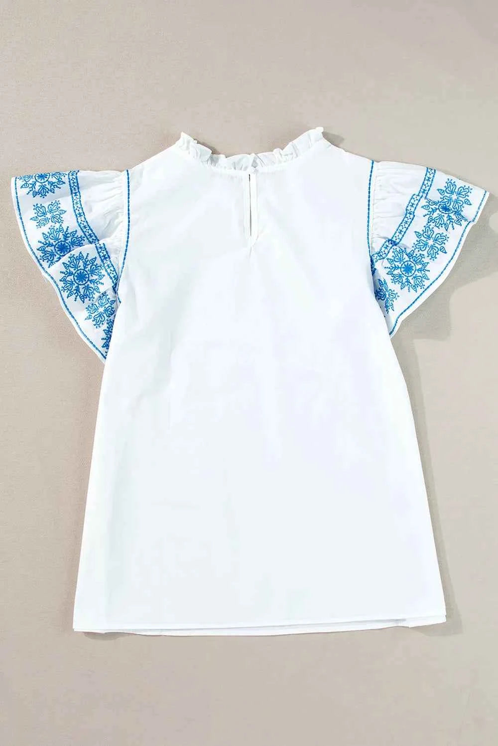 Ruffled Mock Neck Cap Sleeve Blouse
