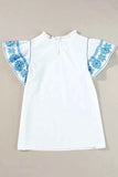Ruffled Mock Neck Cap Sleeve Blouse