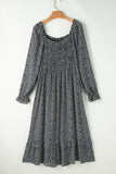 Printed Square Neck Long Sleeve Midi Dress
