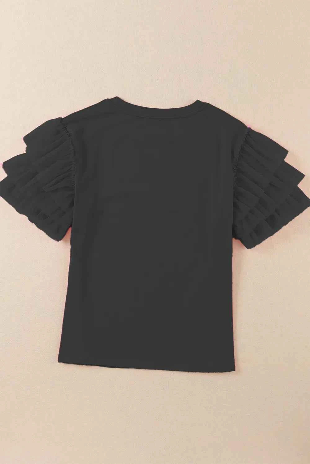 Ruffled Round Neck Short Sleeve Blouse