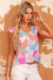 Ruffled Geometric V-Neck Blouse