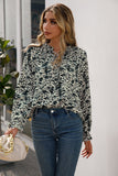 Ivy Lane Printed Tie Neck Frill Trim Flounce Sleeve Blouse
