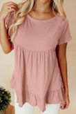 Ruffled Round Neck Short Sleeve Blouse