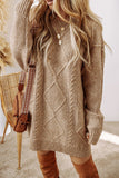 Cable-Knit Round Neck Sweater Dress