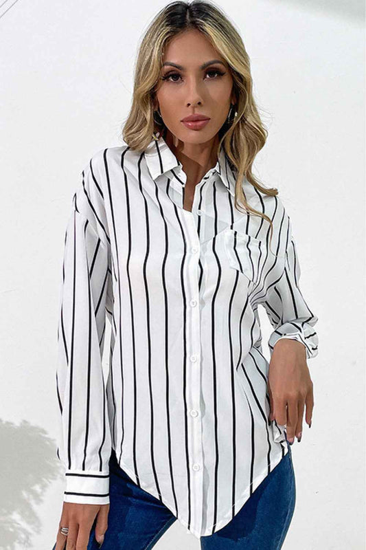 Perfee Vertical Stripes Button Down Shirt