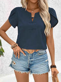 Honey Notched Short Sleeve Blouse