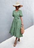 Printed V-Neck Flutter Sleeve Belted Dress