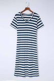 Striped V-Neck Short Sleeve Side Slit Dress