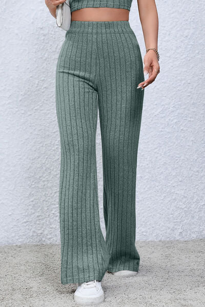 Basic Bae Full Size Ribbed High Waist Flare Pants elegancydose