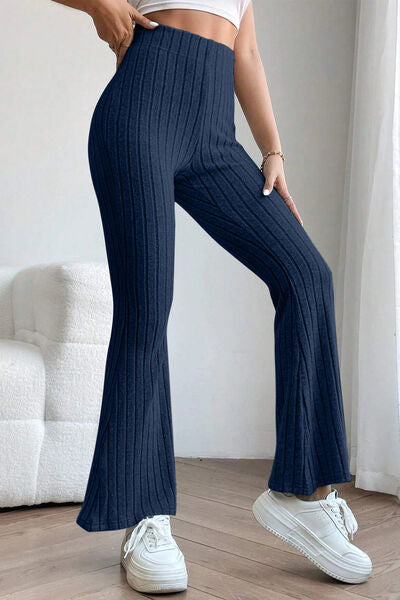 Basic Bae Full Size Ribbed High Waist Flare Pants elegancydose