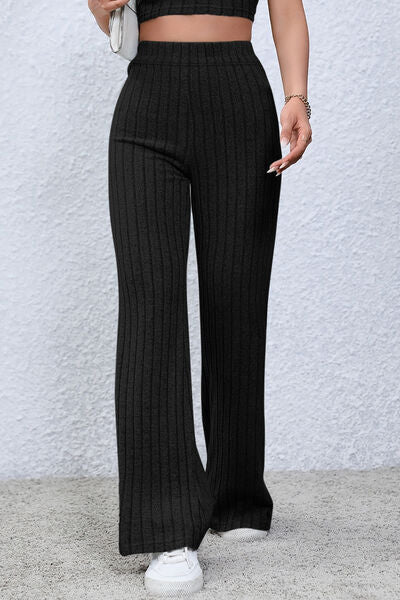 Basic Bae Full Size Ribbed High Waist Flare Pants elegancydose