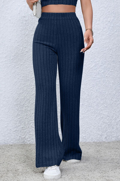 Basic Bae Full Size Ribbed High Waist Flare Pants elegancydose