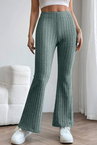 Basic Bae Full Size Ribbed High Waist Flare Pants elegancydose