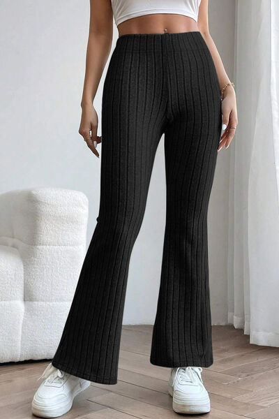 Basic Bae Full Size Ribbed High Waist Flare Pants elegancydose