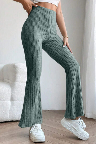 Basic Bae Full Size Ribbed High Waist Flare Pants elegancydose