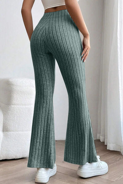 Basic Bae Full Size Ribbed High Waist Flare Pants elegancydose