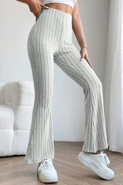 Basic Bae Full Size Ribbed High Waist Flare Pants elegancydose