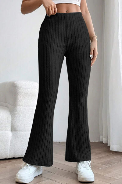 Basic Bae Full Size Ribbed High Waist Flare Pants elegancydose