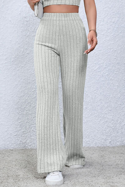 Basic Bae Full Size Ribbed High Waist Flare Pants elegancydose
